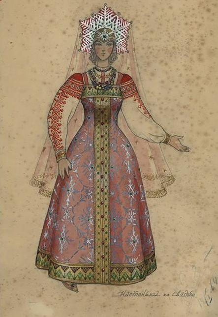 Эскиз костюма Настеньки из фильма «Морозко»