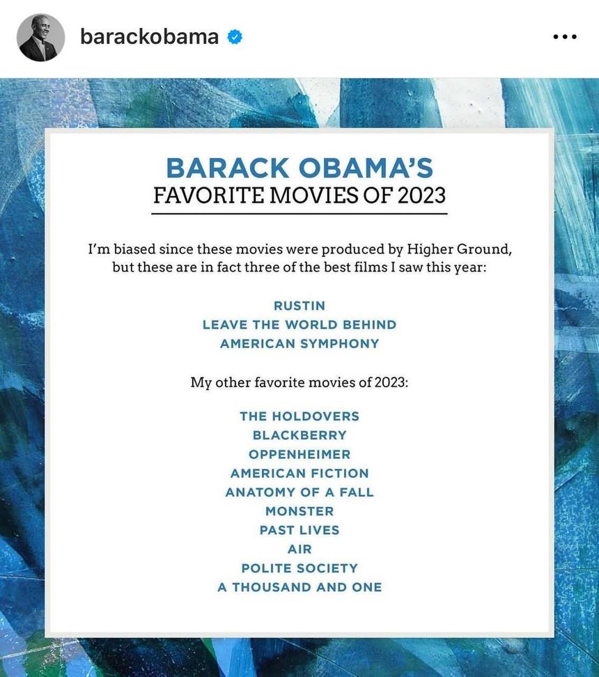 Барак Обама назвал лучшие фильмы 2023 года